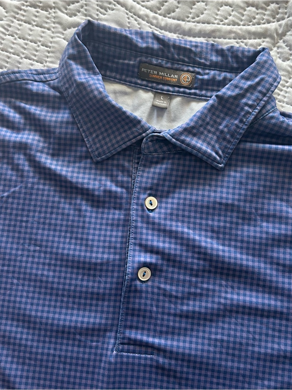 Peter Millar Men's Blue Gingham Polo